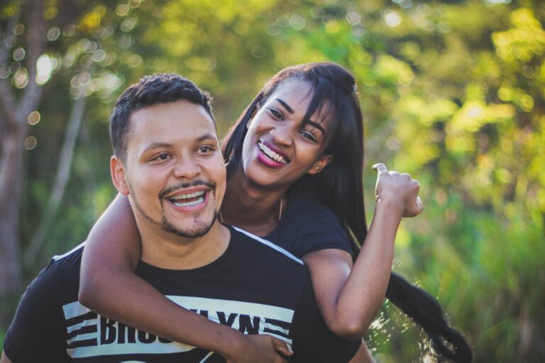 A couple smiling